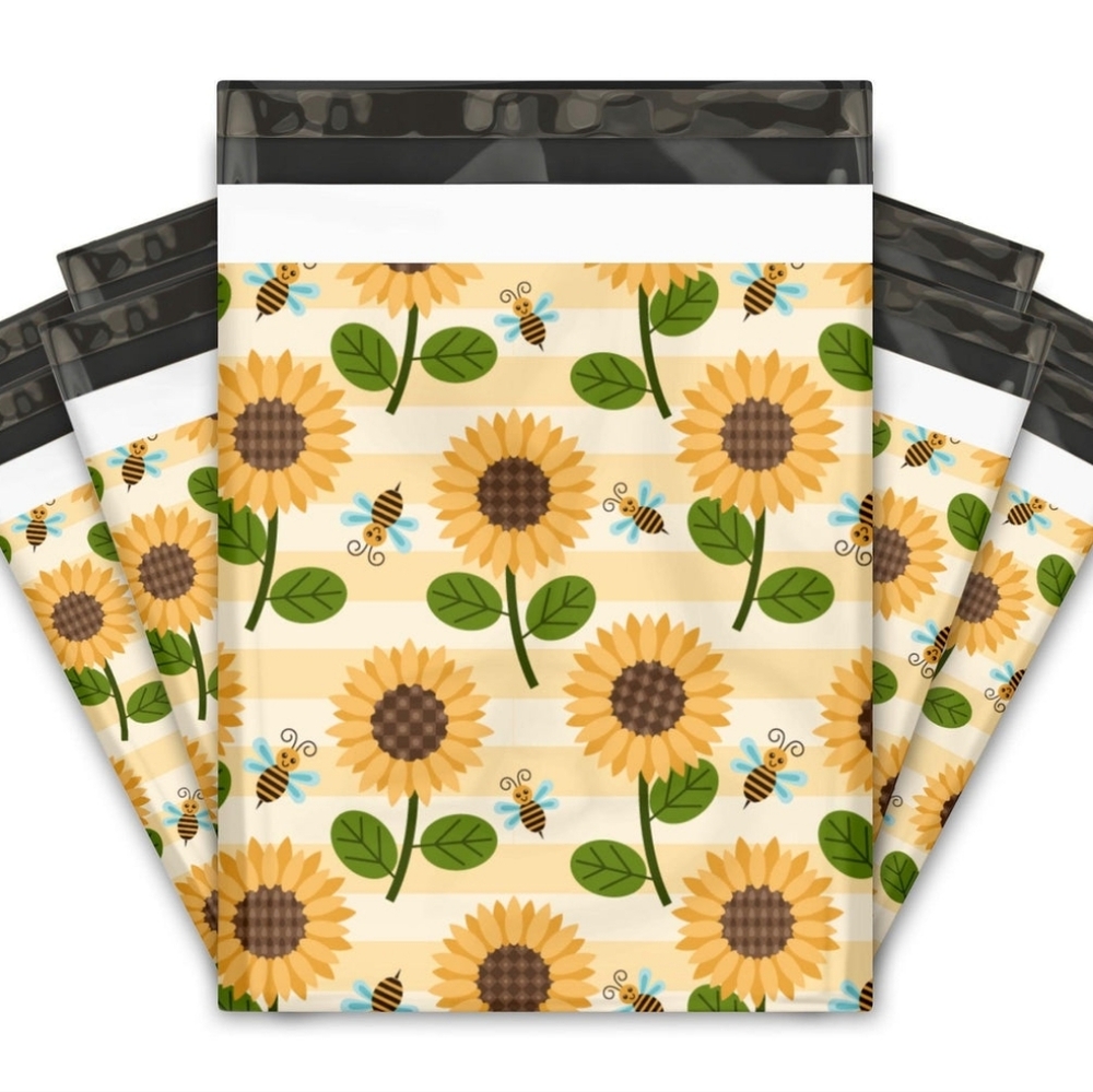 Sunflower and Bee Patterned Poly Mailers 10 X 13 100pc